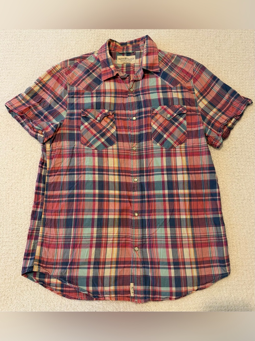 Denim & Supply Ralph Lauren Red and Blue Plaid Short-Sleeve Button Shirt